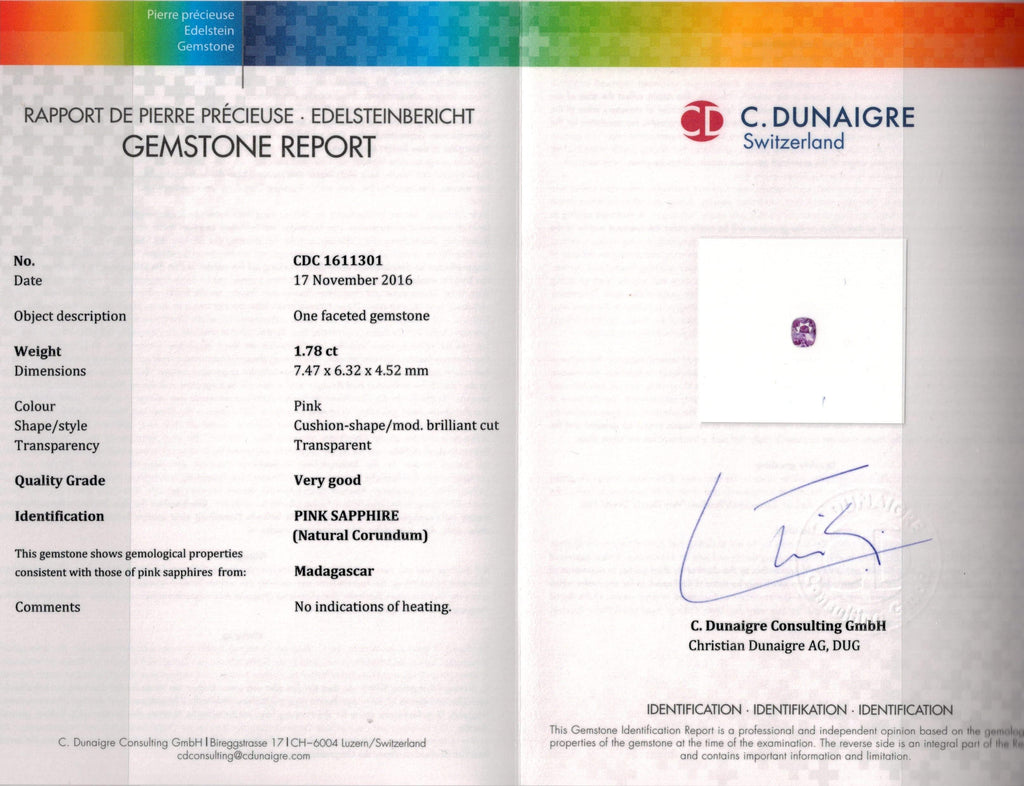 1.78 Carat Cushion Pink Sapphire Ring - David Gross Group