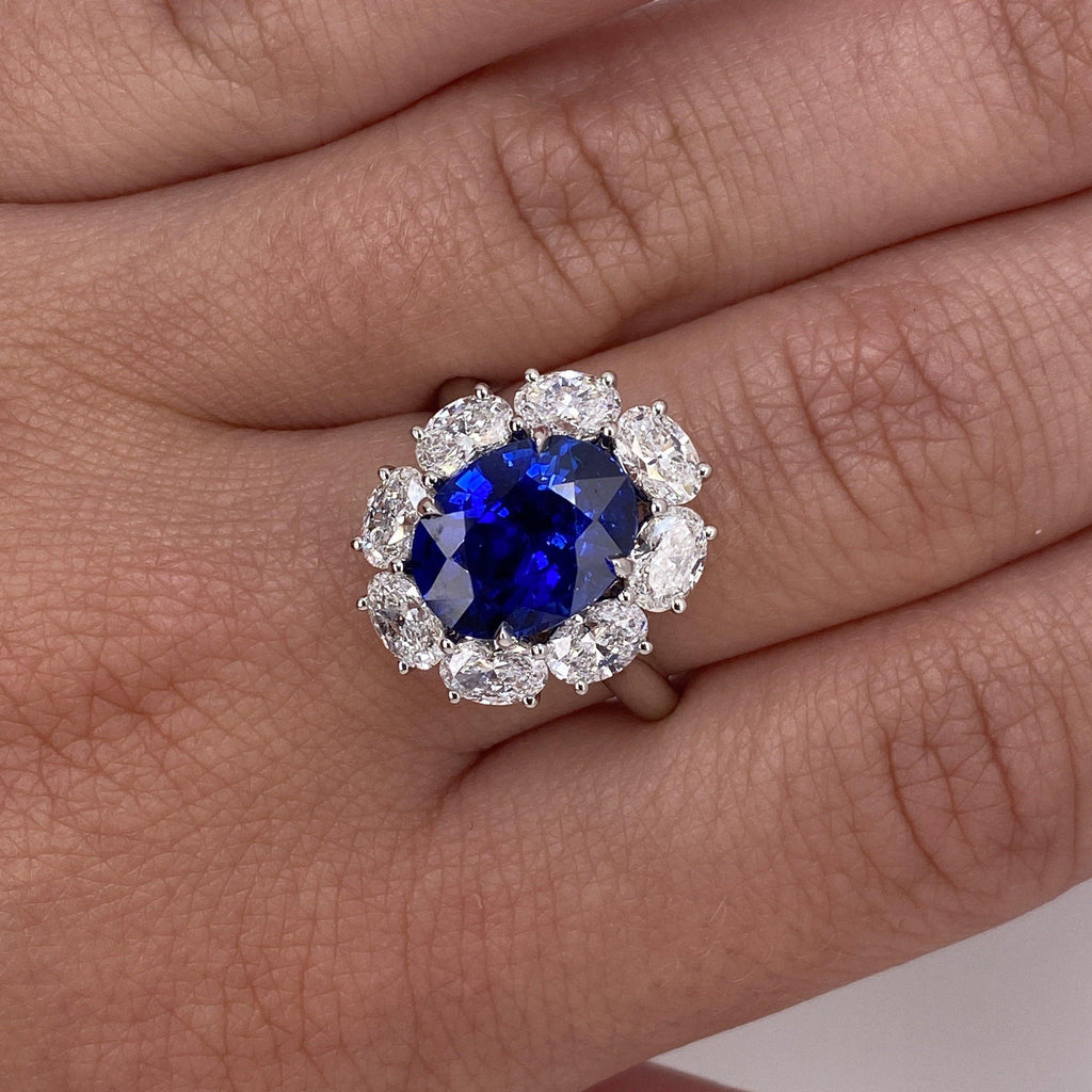 4.37 Carat Oval Blue Sapphire and Diamond Ring - David Gross Group