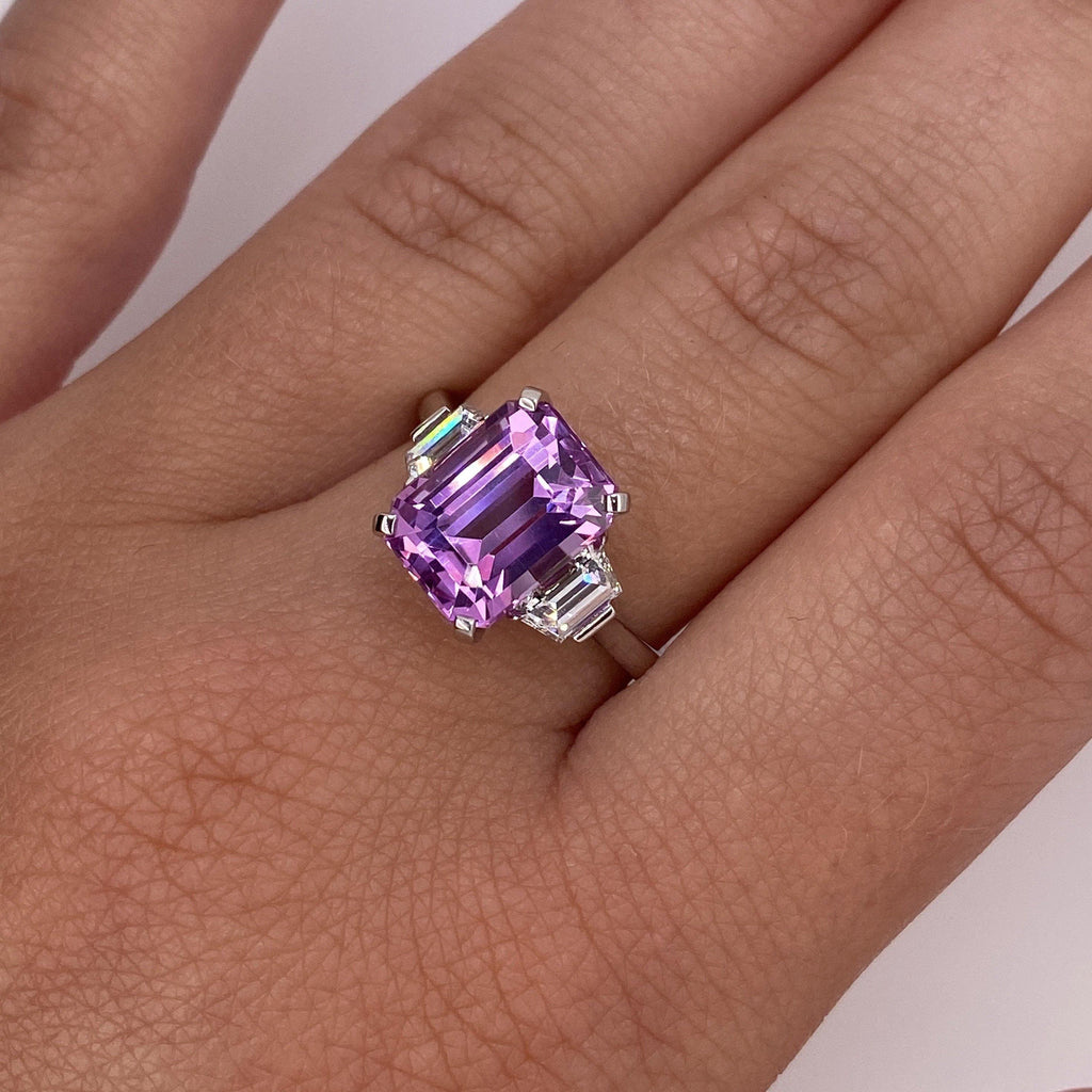 5.70 Carat Emerald Cut Pink Sapphire and Diamond Ring - David Gross Group