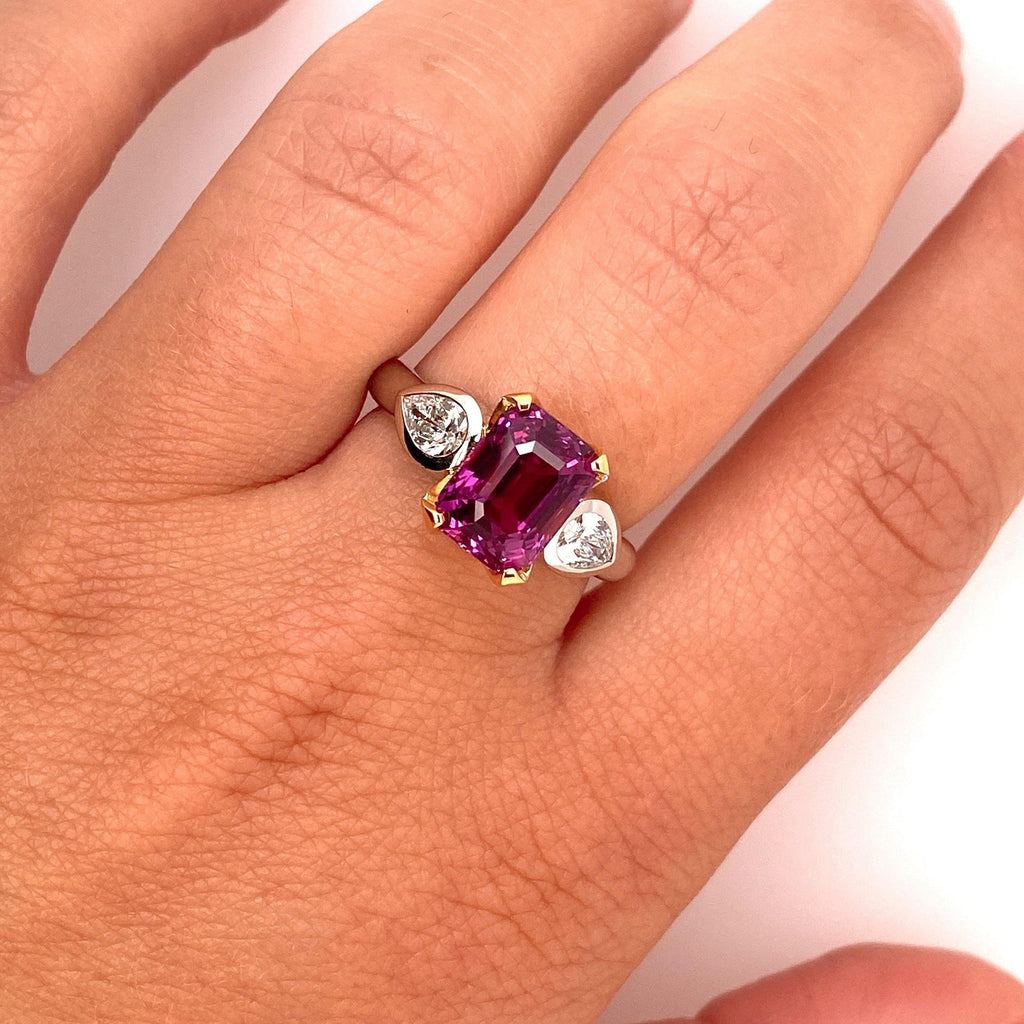 4.04 Carat Emerald Cut Pink Sapphire and Diamond Ring - David Gross Group