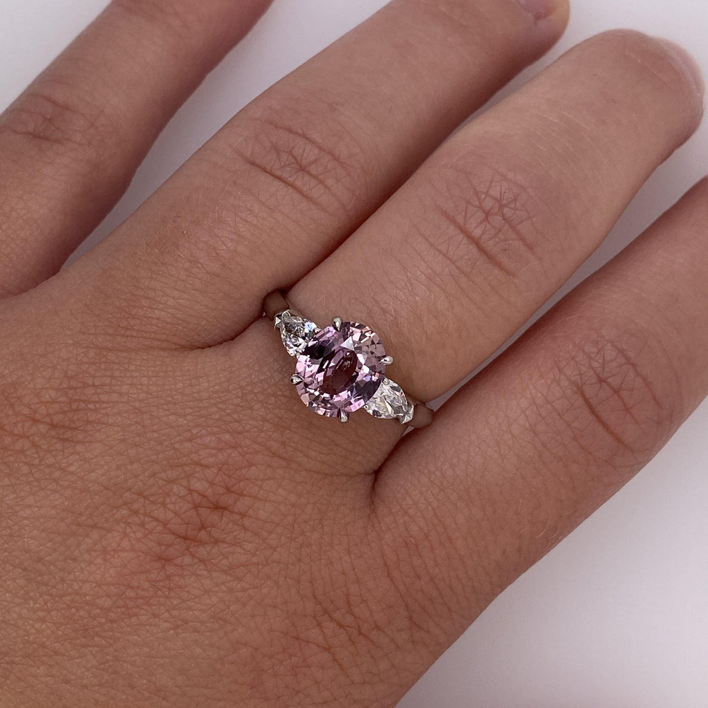 2.37 Carat Oval Padparadscha Sapphire and Diamond Ring - David Gross Group