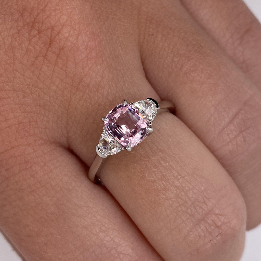 1.29 Carat Cushion Padparadscha Sapphire and Diamond Ring - David Gross Group