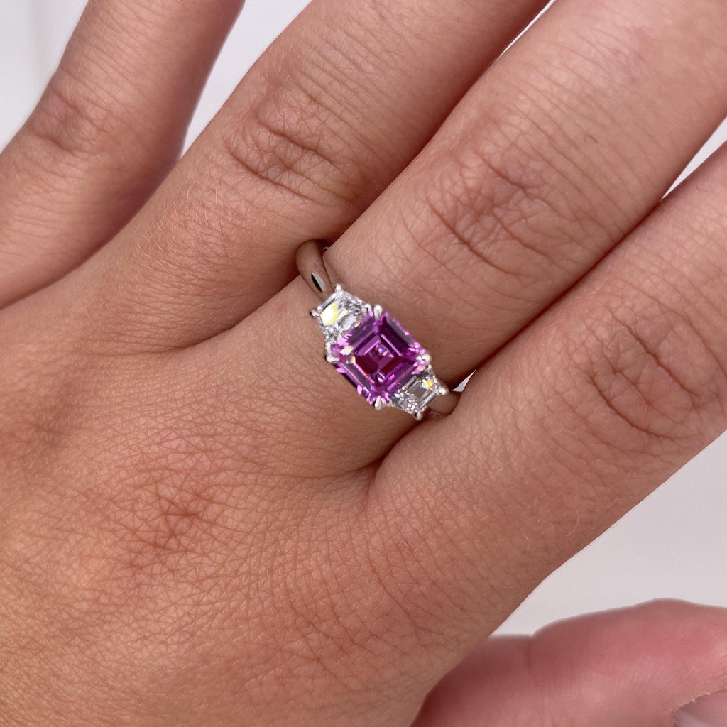 1.24 Carat Asscher Cut Pink Sapphire and Diamond Ring - David Gross Group