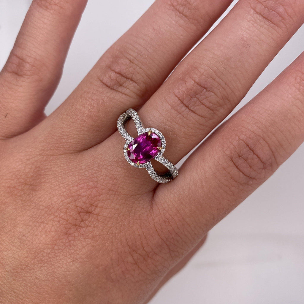 1.54 Carat Oval Ruby and Diamond Platinum Ring - David Gross Group