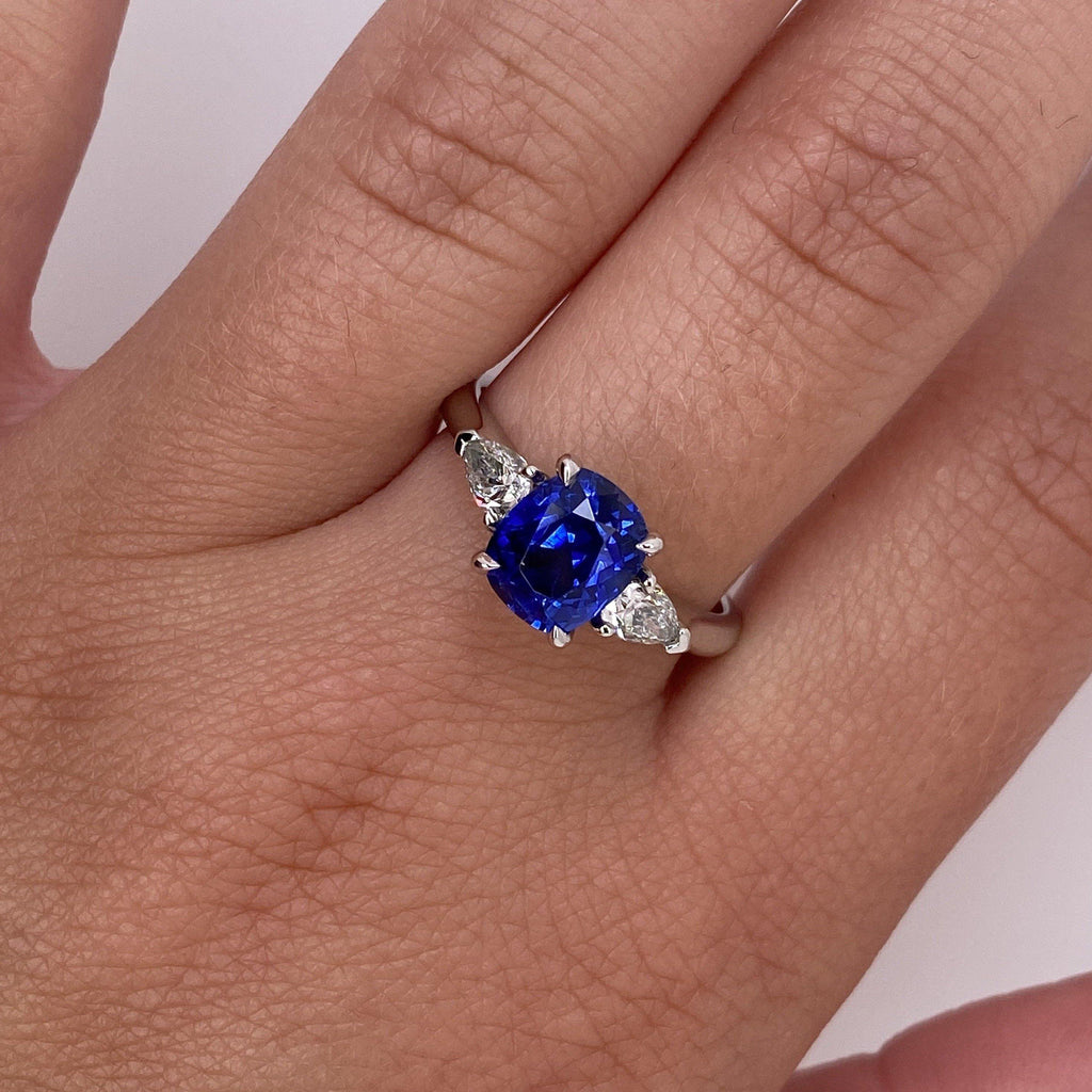 2.11 Carat Cushion Blue Sapphire and Diamond Ring - David Gross Group