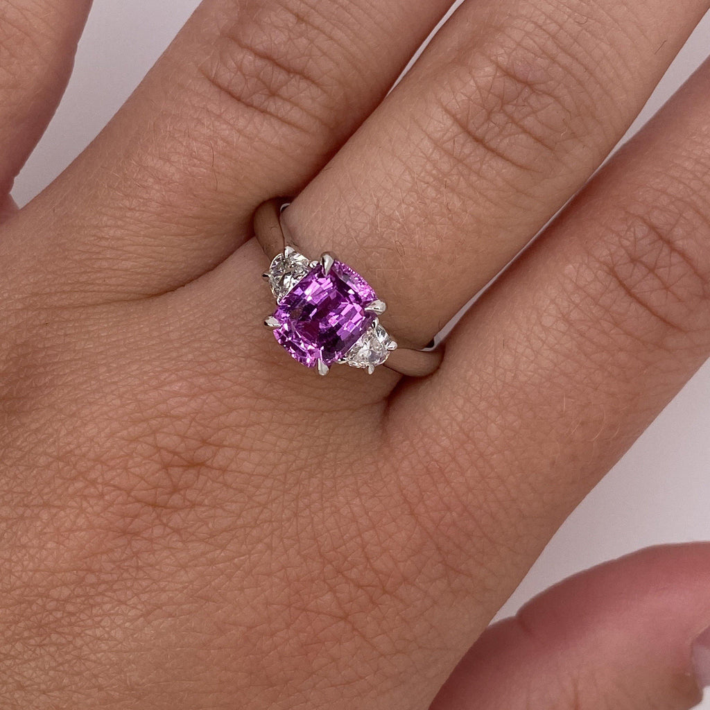 2.22 Carat Cushion Pink Sapphire and Diamond Ring - David Gross Group