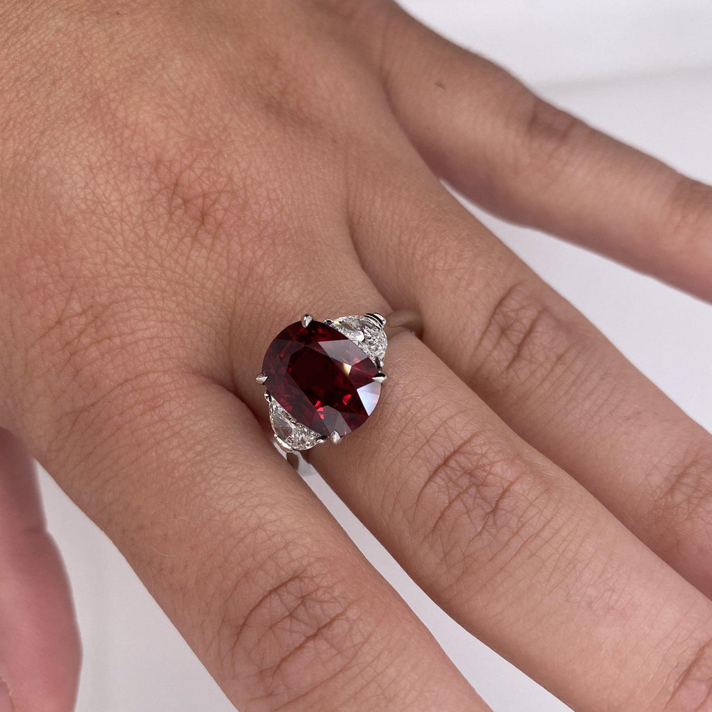 5.10 Carat Oval Red Ruby and diamond Ring - David Gross Group
