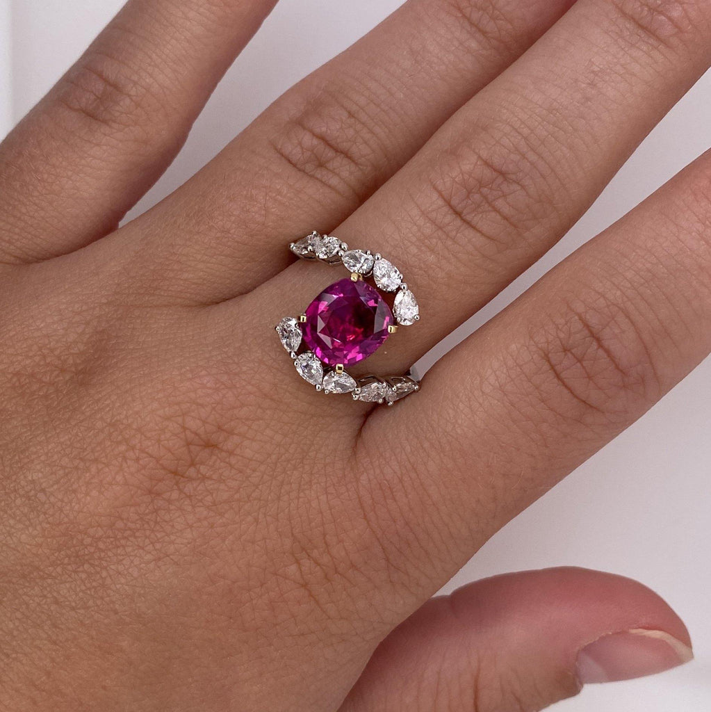 3.36 Carat Cushion Red Ruby and Diamond Ring - David Gross Group