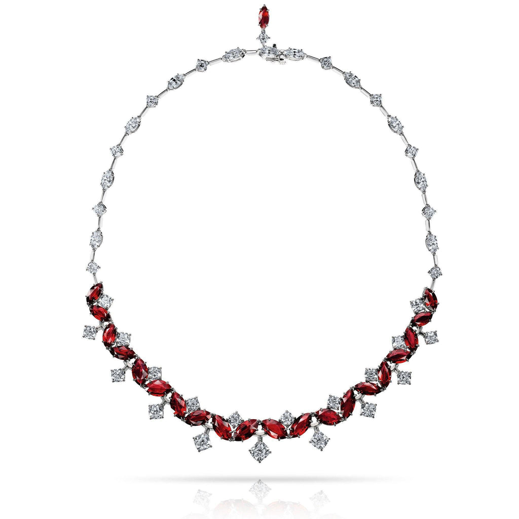29.30 Carat Marquise Red Ruby and Diamond Necklace - David Gross Group