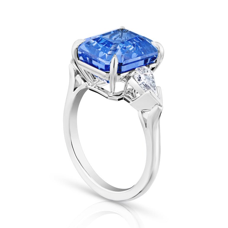 9.19 Carat Emerald Blue Sapphire and Diamond Ring - David Gross Group