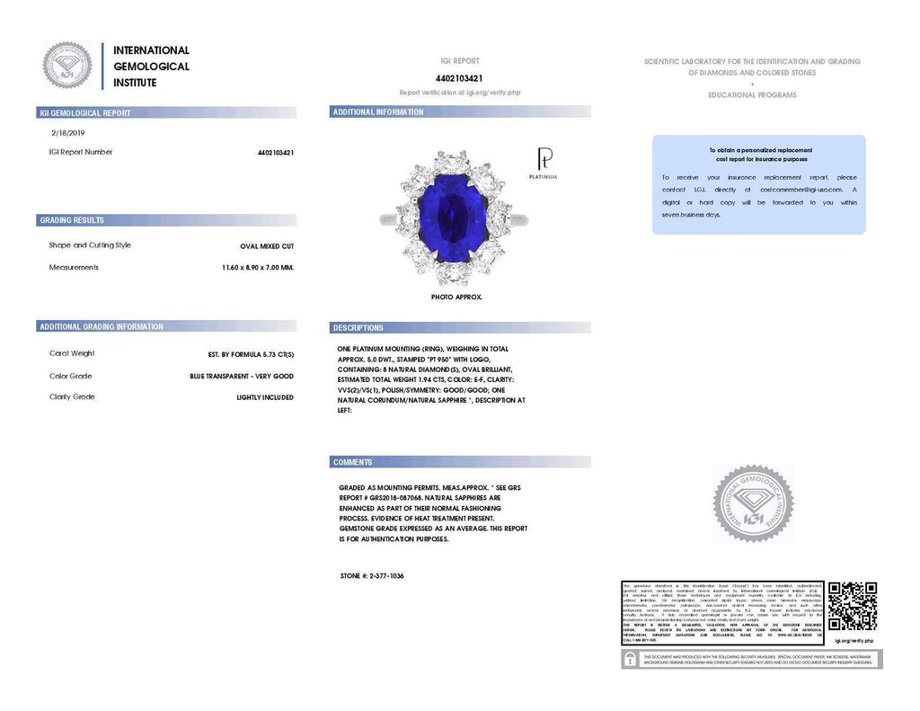 5.73 Carat Oval Blue Sapphire and Diamond Ring - David Gross Group