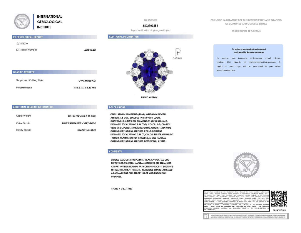 3.11 Carat Oval Blue Sapphire and Diamond Ring - David Gross Group