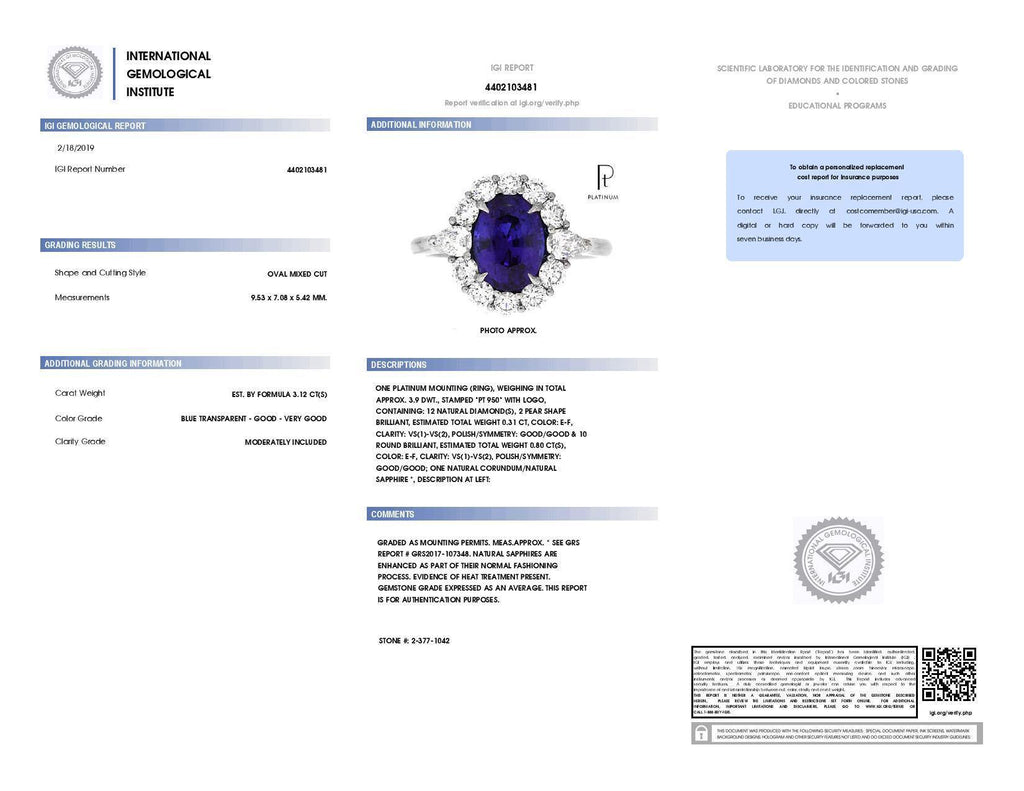 3.12 Carat Oval Blue Sapphire and Diamond Ring - David Gross Group