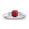 Emerald cut ruby and diamond platinum ring