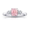 1.13 Carat Emerald Cut Padparadscha and Diamond Platinum Ring