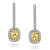 2.55 Carat Cushion Yellow Sapphire and Diamond Platinum Earrings