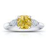 2.36 Carat Cushion Yellow Sapphire and Diamond Platinum ring