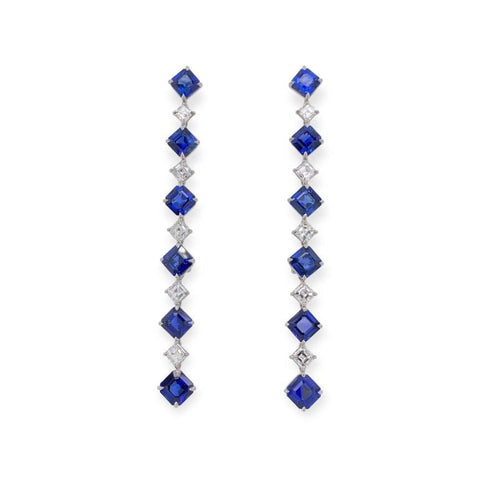 1.31 Carat Blue Asscher Cut Sapphire and Diamond Earrings