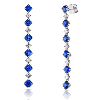 11.91 carat Asscher Blue Sapphire (H) and Diamond Platinum Earrings