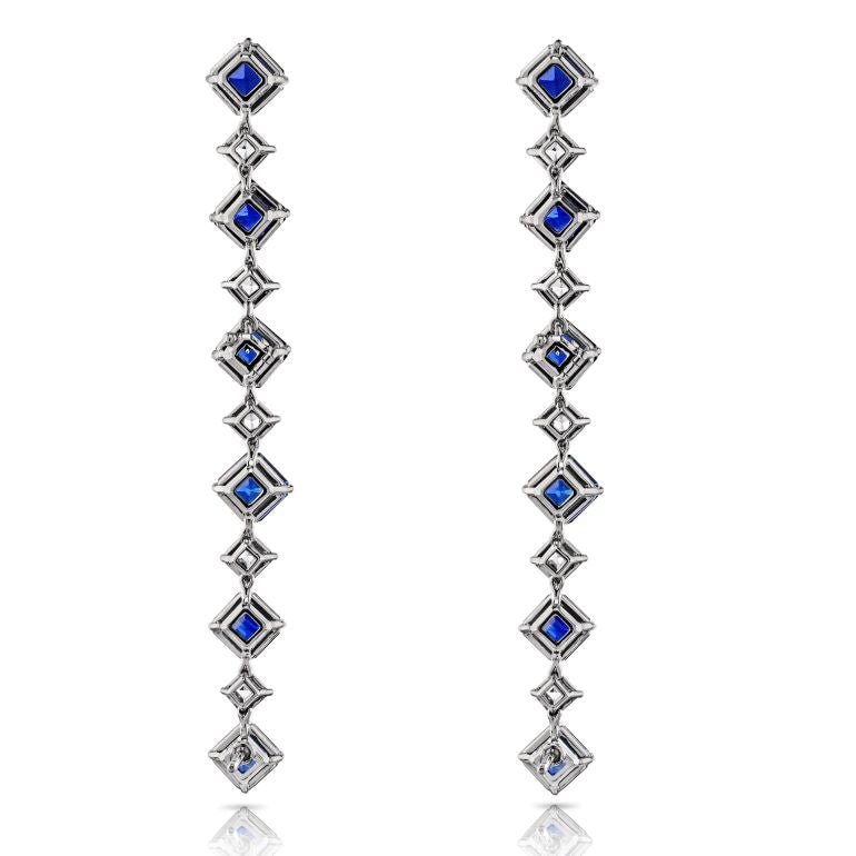 11.91 carat Asscher Blue Sapphire (H) and Diamond Platinum Earrings