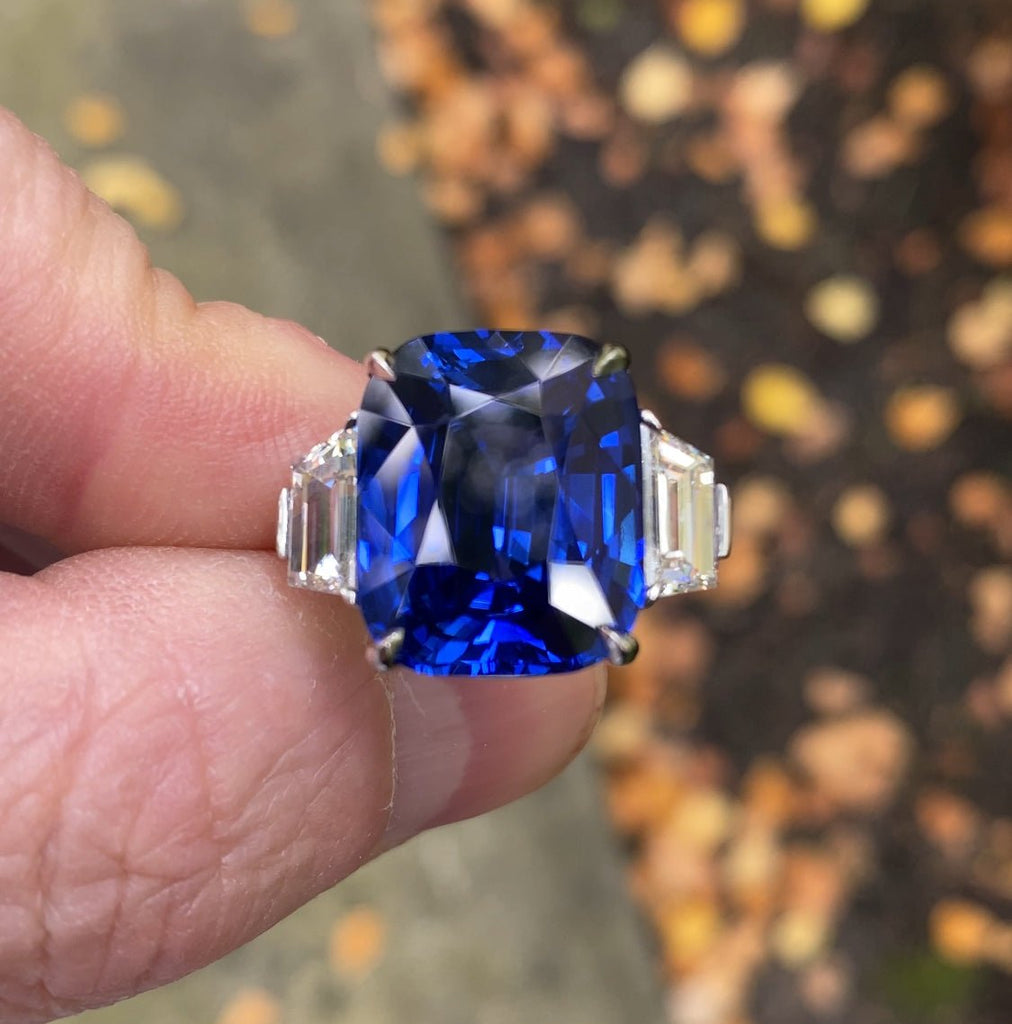 16.01 carat Cushion Blue Sapphire and Diamond Platinum Ring