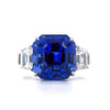 12.61 Carat Square Emerald Cut Blue Sapphire and Diamond Platinum Ring