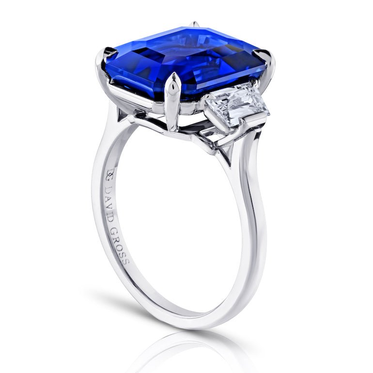 10.08 Carat Emerald Cut Blue Sapphire and Diamond Platinum Ring