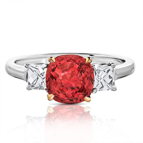 3.29 Carat Cushion Red Spinel and Diamond Platinum Ring