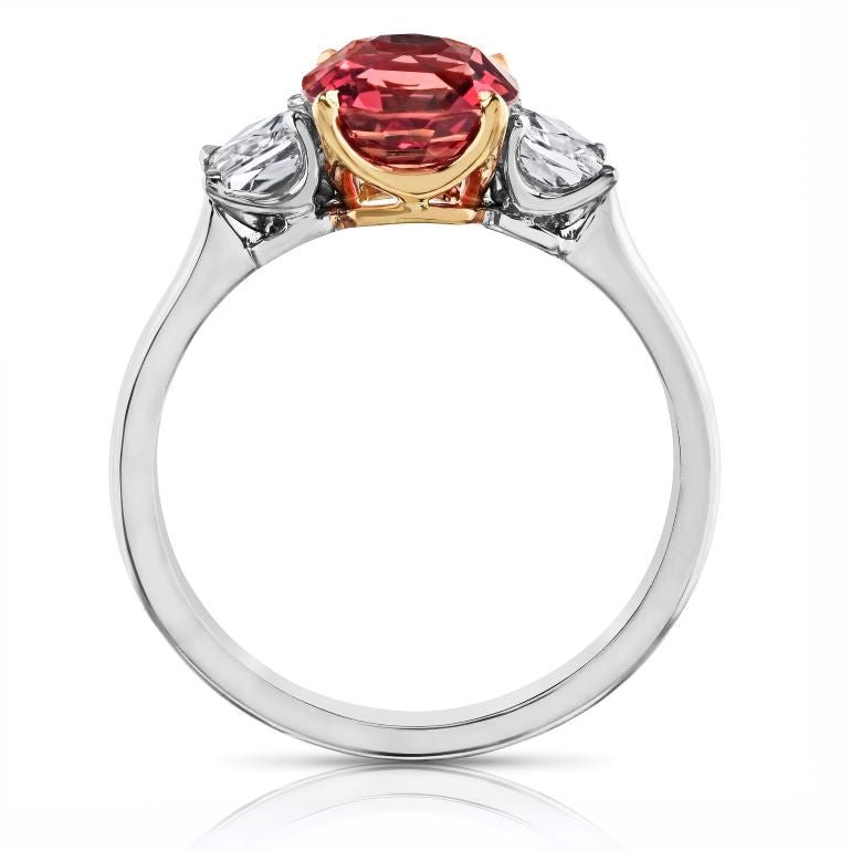 2.01 carat Cushion No Heat Pink Orange Padparadscha and Platinum Diamond Ring