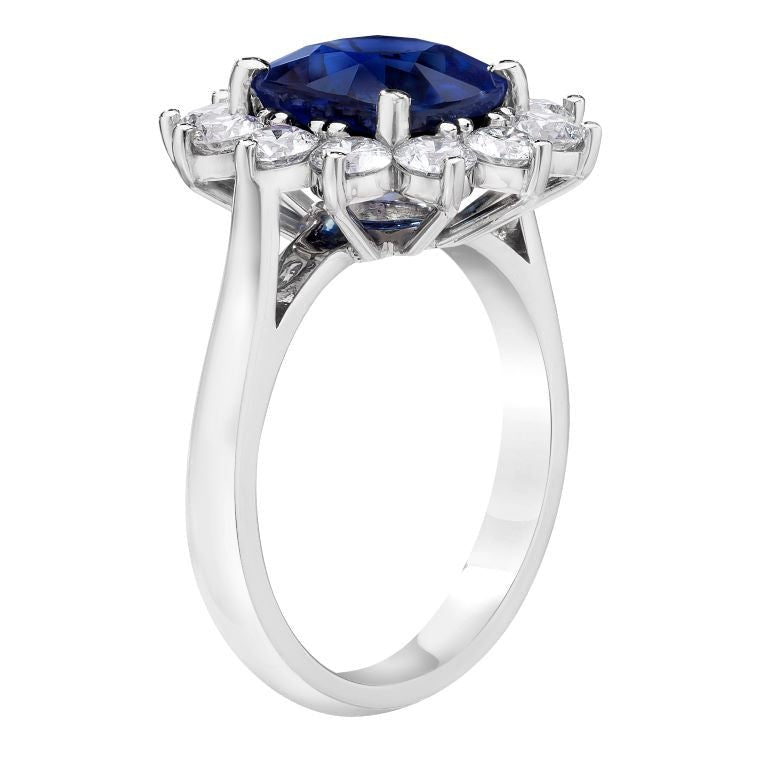 4.31 Carat Cushion Blue Sapphire and Diamond Platinum Ring