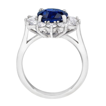 4.31 Carat Cushion Blue Sapphire and Diamond Platinum Ring