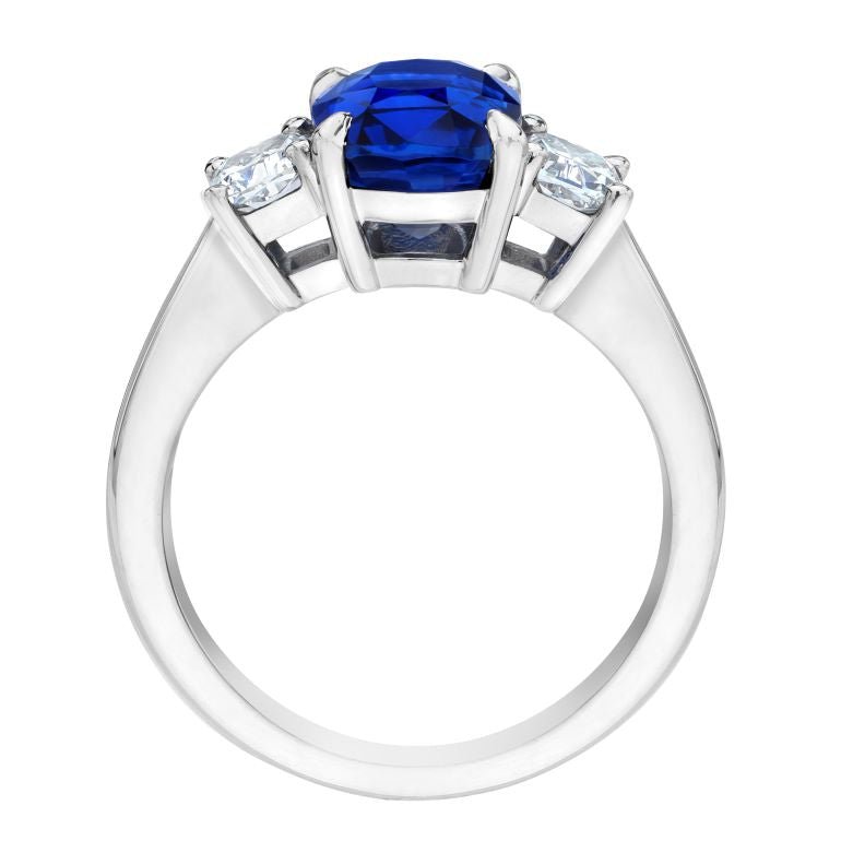 3.33 Carat Cushion Blue Sapphire and Diamond Platinum Ring