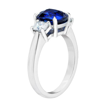 3.33 Carat Cushion Blue Sapphire and Diamond Platinum Ring