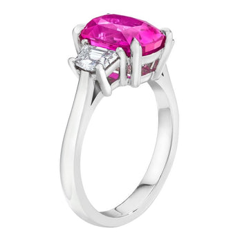 4.14 Carat Cushion Pink Sapphire and Diamond Platinum Ring