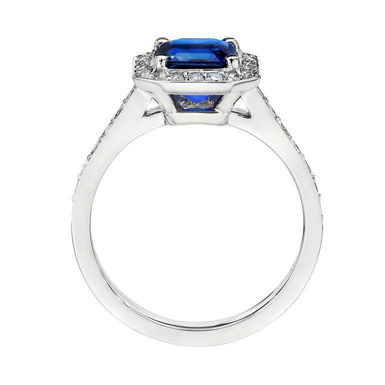 2.06 Carat Cushion Blue Sapphire and Diamond Platinum Ring