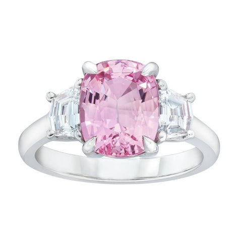 6.25 Carat Cushion Red Sapphire and Diamond Platinum Ring