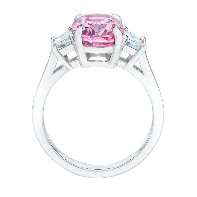 4.03 Carat Oval Pink Sapphire and Diamond Platinum Ring