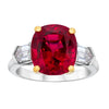 6.25 Carat Cushion Red Sapphire and Diamond Platinum Ring