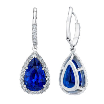 11.45 Carat Pear Blue Sapphire and Diamond Platinum Earrings
