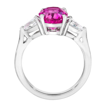 3.64 Carat Oval Pink Sapphire and Diamond Platinum Ring