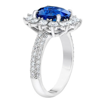4.03 Carat Cushion Blue Sapphire and Diamond Platinum Ring