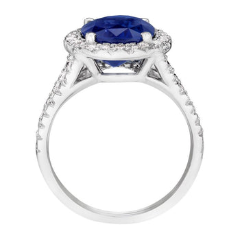 5.10 Carat Oval Blue Sapphire and Diamond Platinum Ring