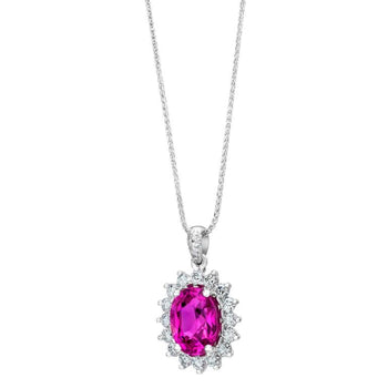 3.94 Carat Cushion Pink Sapphire and Diamond Platinum Pendant