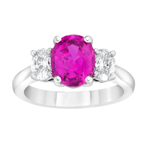 3.01 Carat Cushion Pink Sapphire and Diamond Platinum Ring