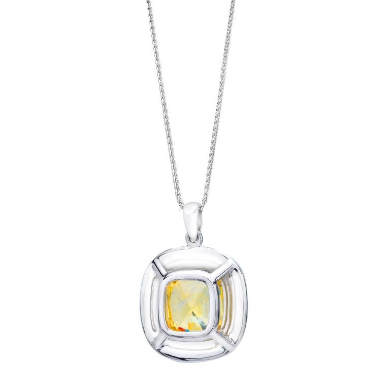 6.96 Carat Cushion Yellow Sapphire and Diamond Platinum Pendant