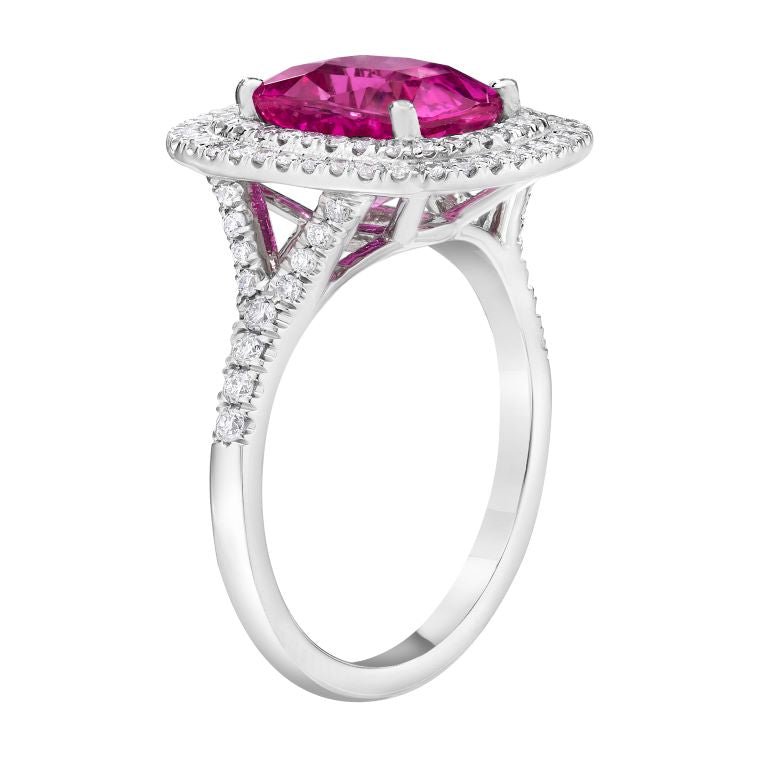 3.61 Carat Cushion Pink Sapphire and Diamond Platinum Ring