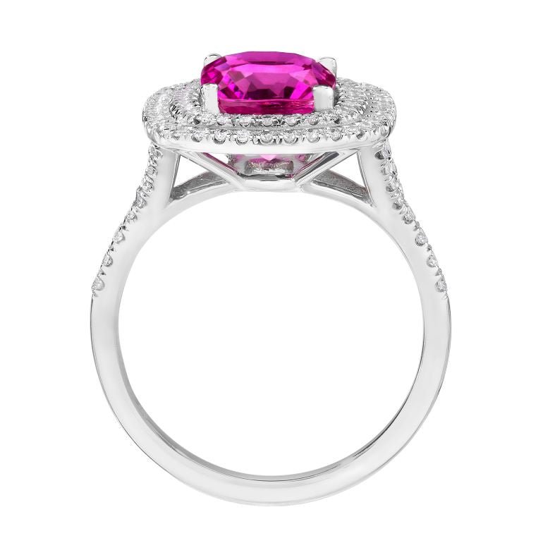 3.61 Carat Cushion Pink Sapphire and Diamond Platinum Ring