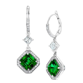 4.88 Carat Asscher Green Sapphire and Diamond Platinum Earrings