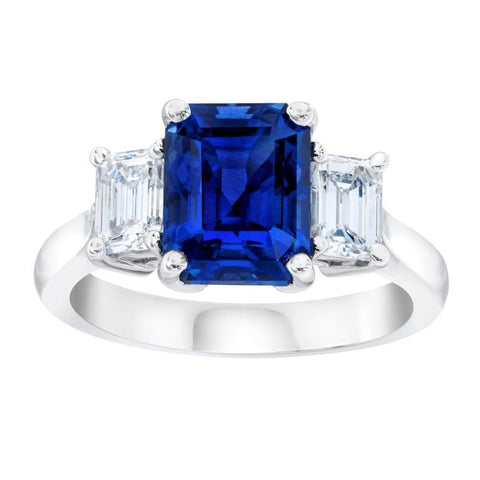 2.48 Carat Cushion Blue Sapphire and Diamond Platinum Ring