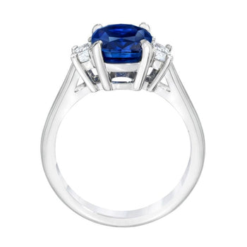 3.98 Carat Cushion Blue Sapphire and Diamond Platinum Ring